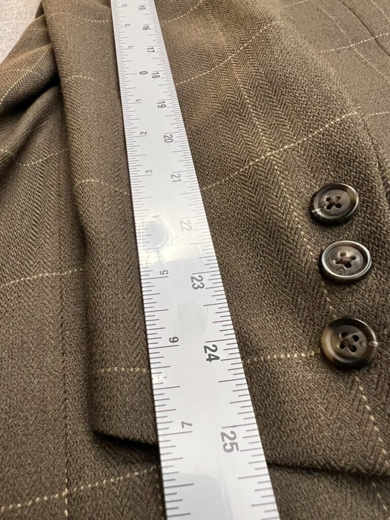 Vintage Burberry's Sport Coat Mens Brown Windowpane Plaid Wool Blazer Academia