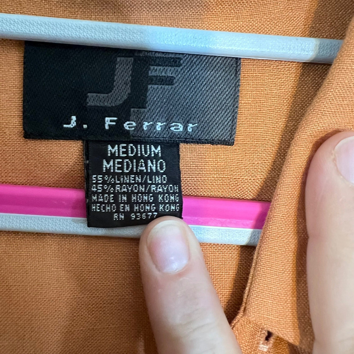 J. Ferrar Button Up Shirt Mens Medium Orange Linen Blend Short Sleeve Summer