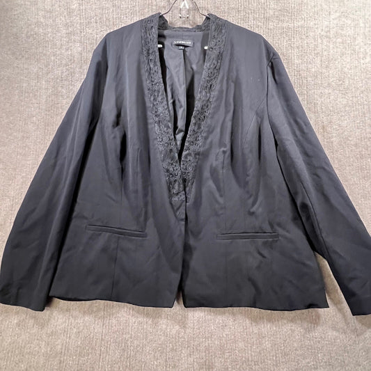 Lane Bryant 28 Black Lace Trim Blazer Jacket Snap Closure Blazer
