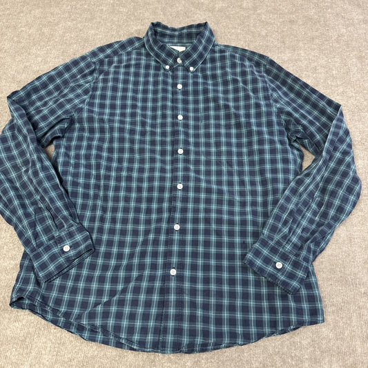 American Eagle Shirt Men's Large Classic Fit Green Blue Plaid Button Up Cotton