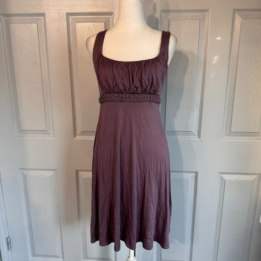 Y2K Soprano Empire Waist Dress Women Size M Purple Beaded Stretchy Whimsygoth