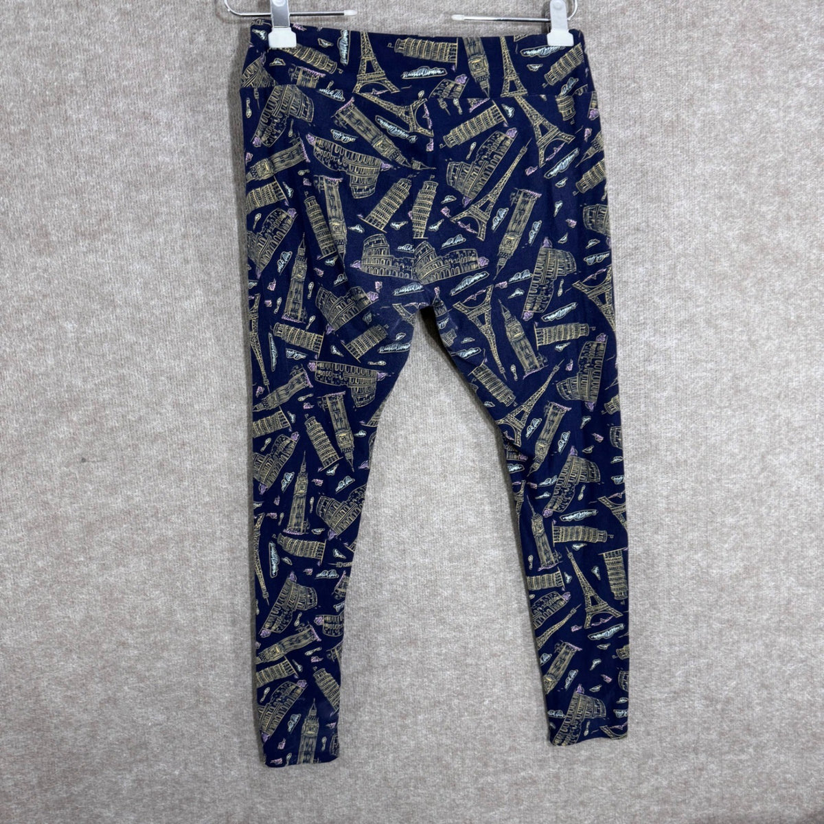LuLaRoe Leggings Tall Curvy Navy Blue Travel Landmark Print Eiffel Tower Big Ben