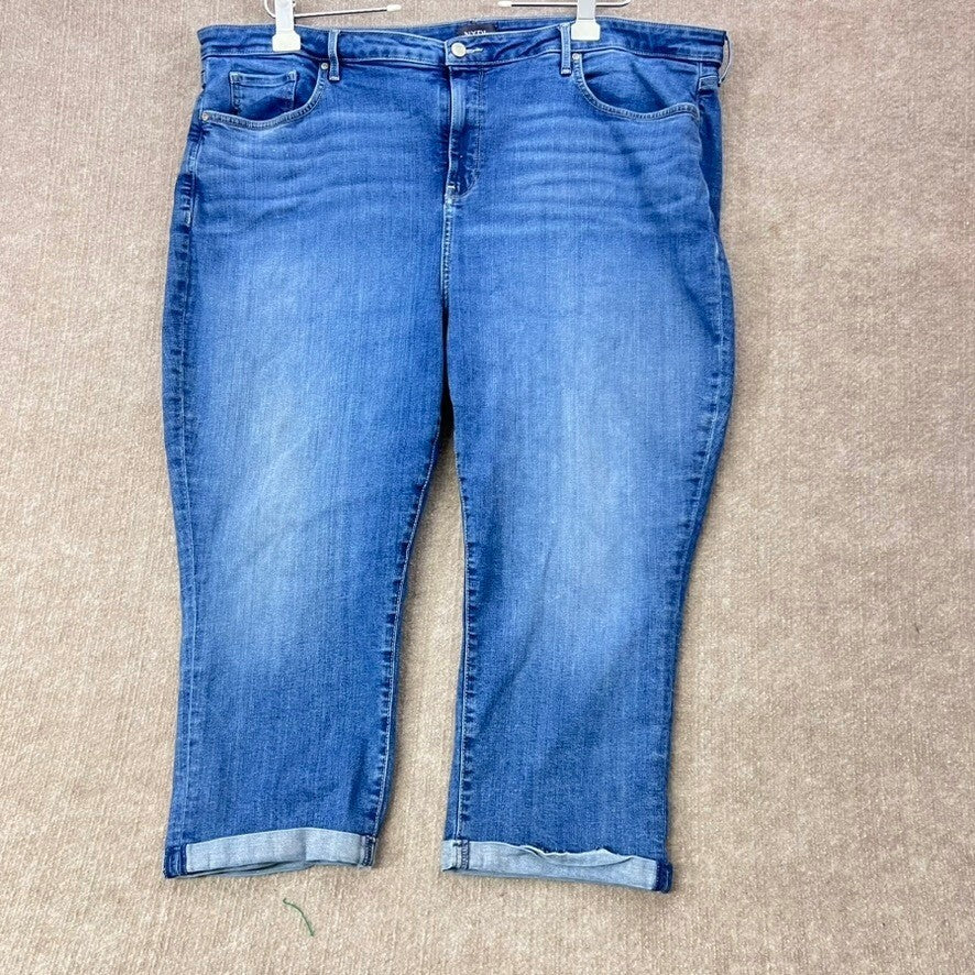 NYDJ Plus Size 24W Blue Denim Cropped Jeans Lift Tuck Technology, Raw Hem
