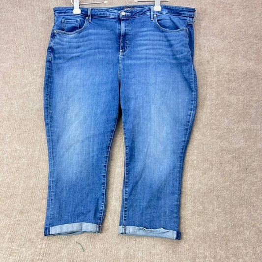 NYDJ Plus Size 24W Blue Denim Cropped Jeans Lift Tuck Technology, Raw Hem