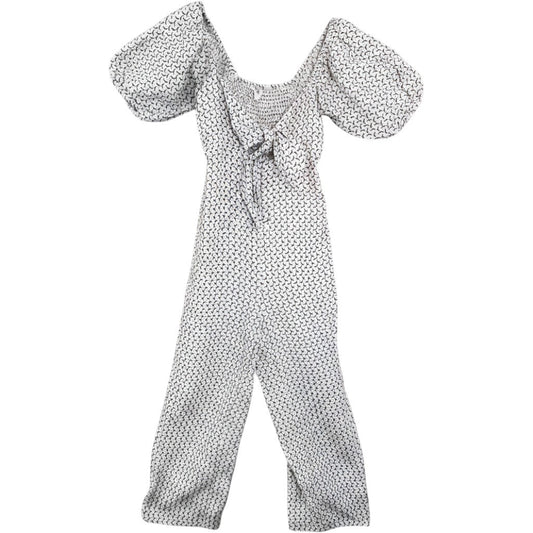 Billabong Sincerely Jules Jumpsuit Womens M Linen Blend Puff Sleeve Tie Front