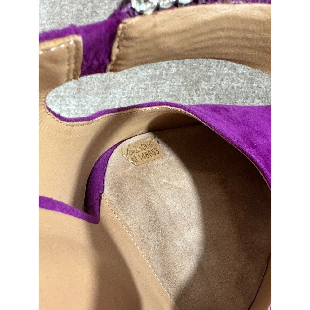 Lola Cruz Suede Mules Women 40 Purple Rhinestone Strap Pointed Toe Stiletto