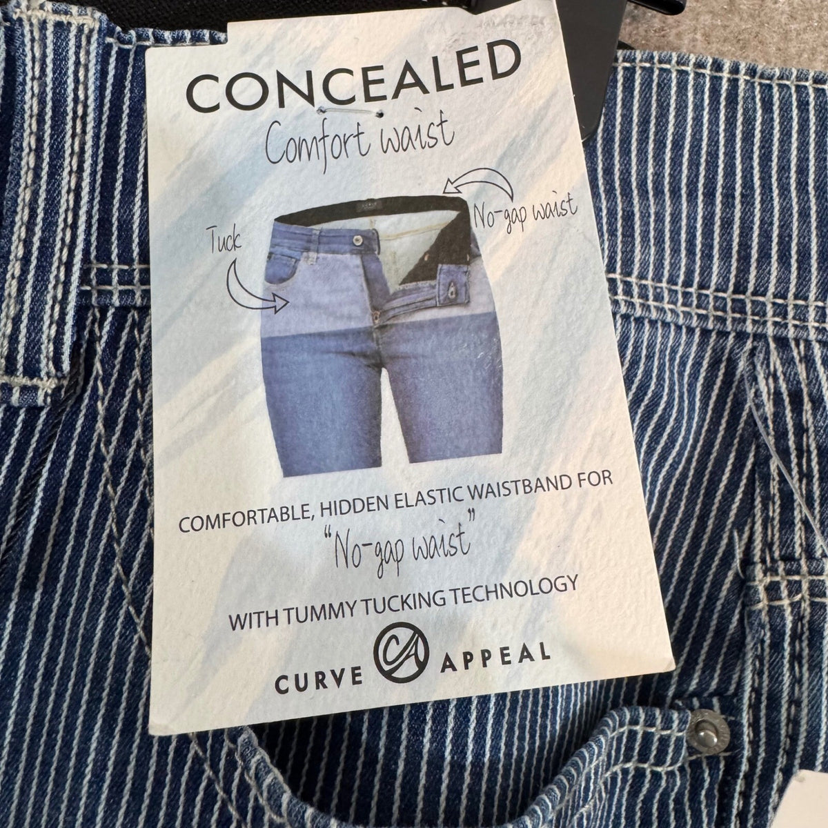 Curve Appeal Pinstripe Jeans Women 14 Pinstripe Tummy Tuck Comfort Waist Casual