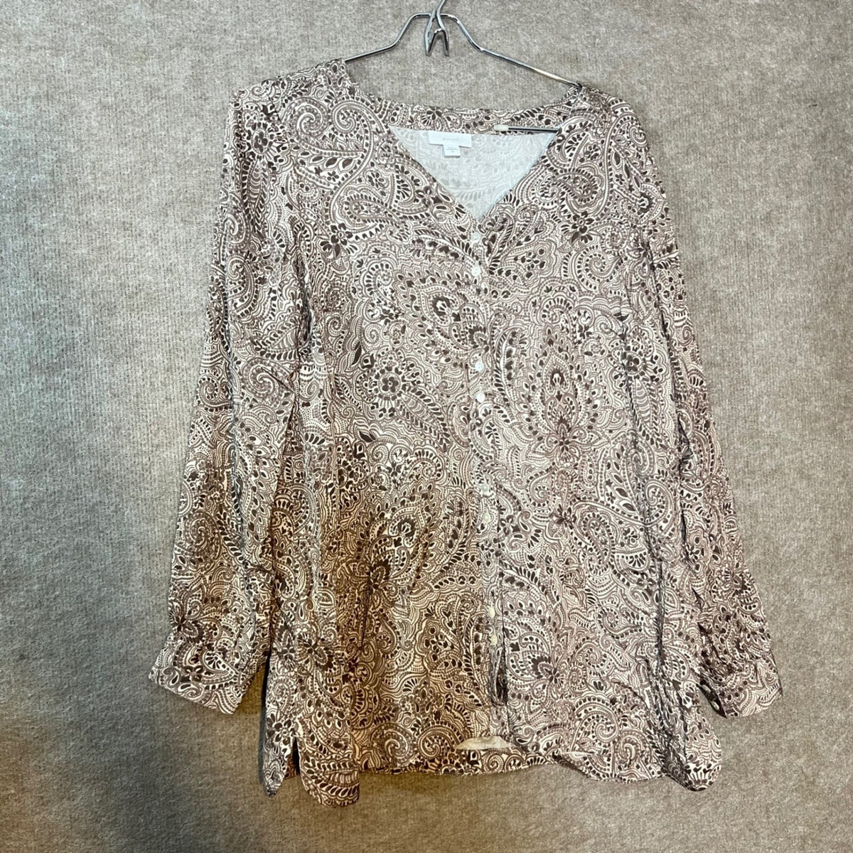 Pure Jill Button Up Top Women XS Brown Paisley Ecovero Viscose Boho