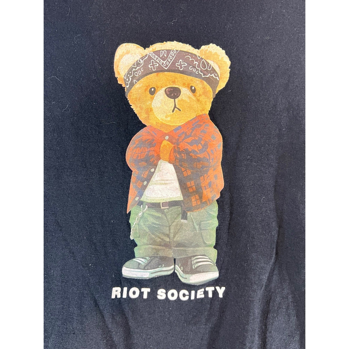 Riot Society Graphic Bear T Shirt Mens Medium Black Bandana Bear Streetwear