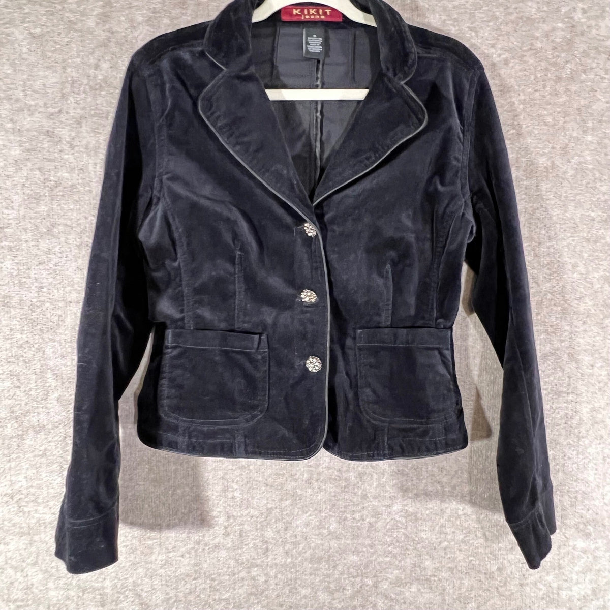 Kikit Jeans Blazer Women S Black Corduroy Jeweled Button Dark Academia