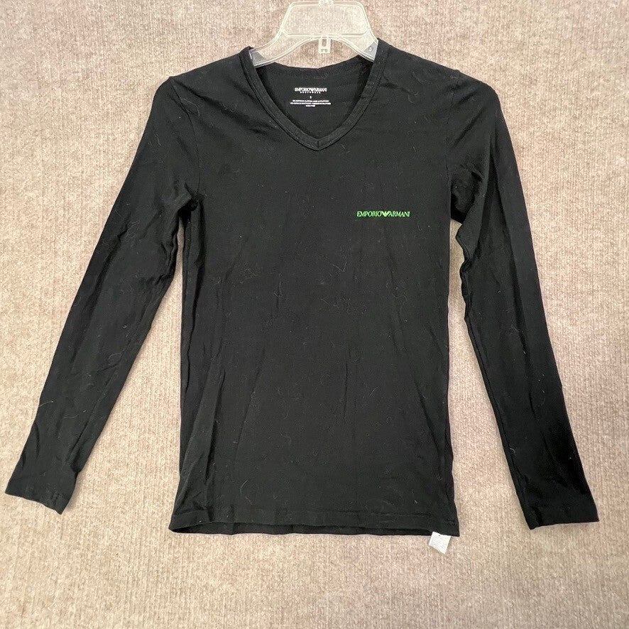 Emporio Armani Underwear Long Sleeve V Neck Top Shirt Small Black