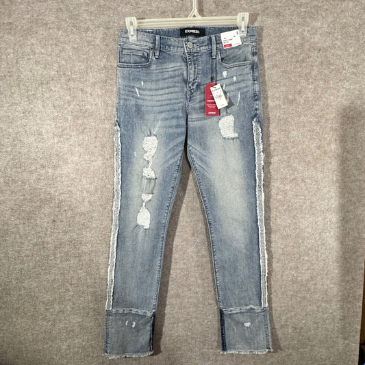 Express Cropped Skinny Jeans Women 8 Distressed Stretch Performance Edgy Fringe