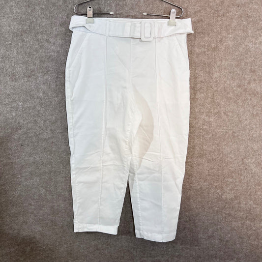 INC International Concepts Belted Cropped Capri Pants Women L Pintuck Coastal