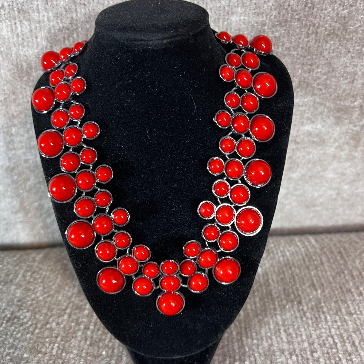 Bubble Statement Necklace Women OS Red Silver Tone Bib Layered Bold Chic