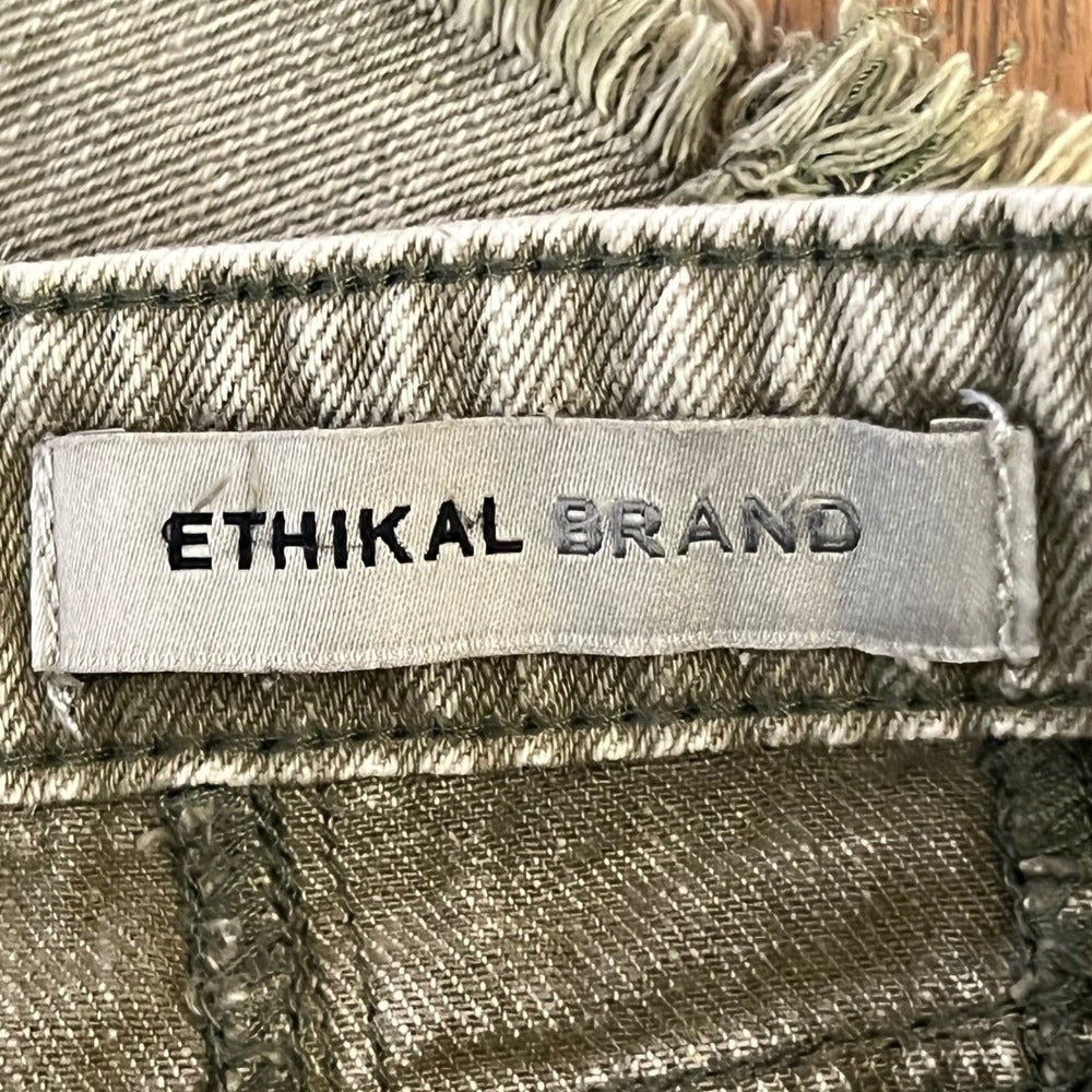 PTCL Ethikal Wide Leg Jeans Women 28 Olive Green Frayed Seam Raw Hem Grunge