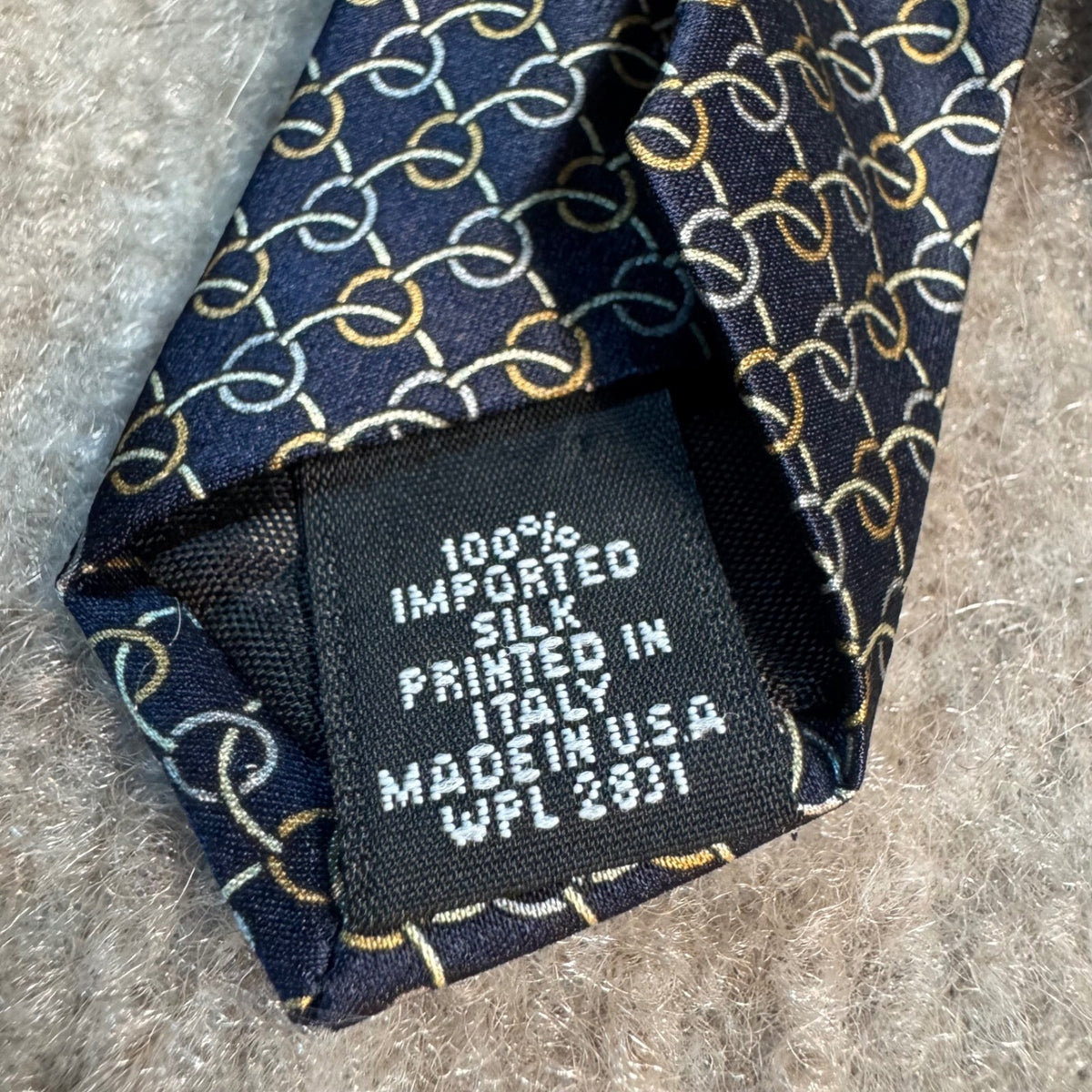 Louis Feraud Silk Tie Mens OS Blue Gold Chain Link Geometric Career Classic