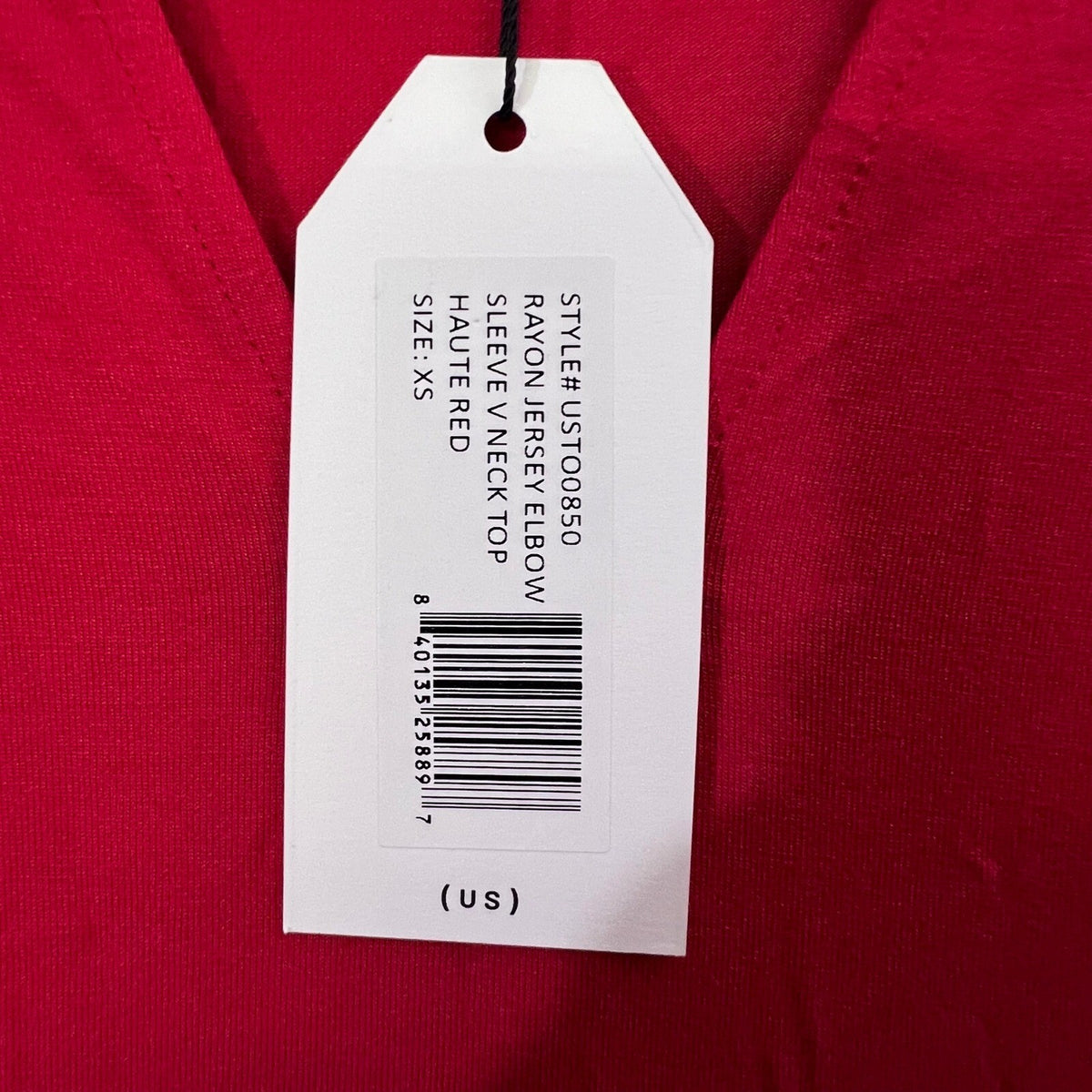 Universal Standard Top Red Jersey Rayon Elbow Sleeve Size XS V-Neck NWT