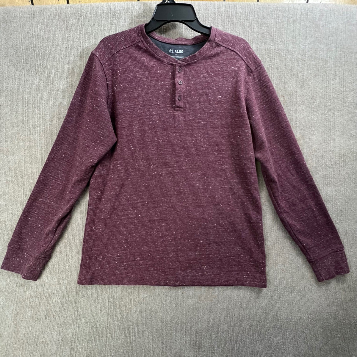 01.ALGO Performance Henley Shirt Long Sleeve Quick Dry Moisture Wicking Maroon L
