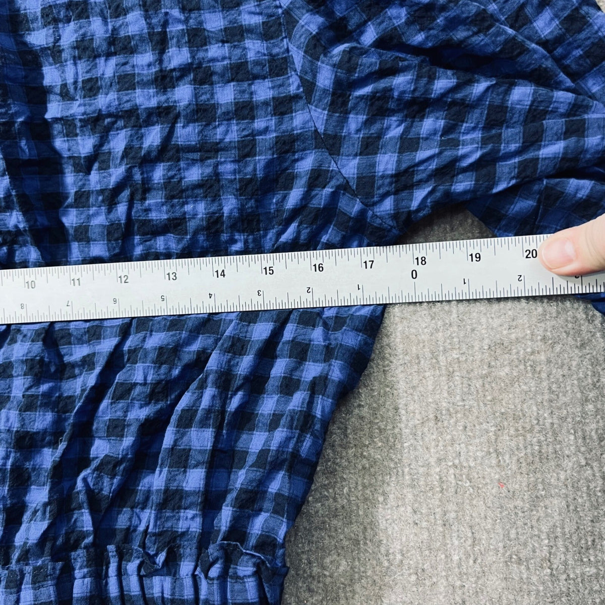 Never A Wallflower Blue Plaid Gingham Full Button Front Dress Small