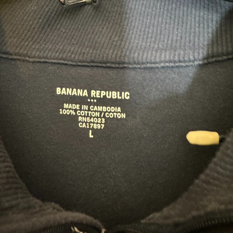 Banana Republic Lg Men's 1/4 Zip Collared Sweatshirt Navy Preppy Cozy Casual