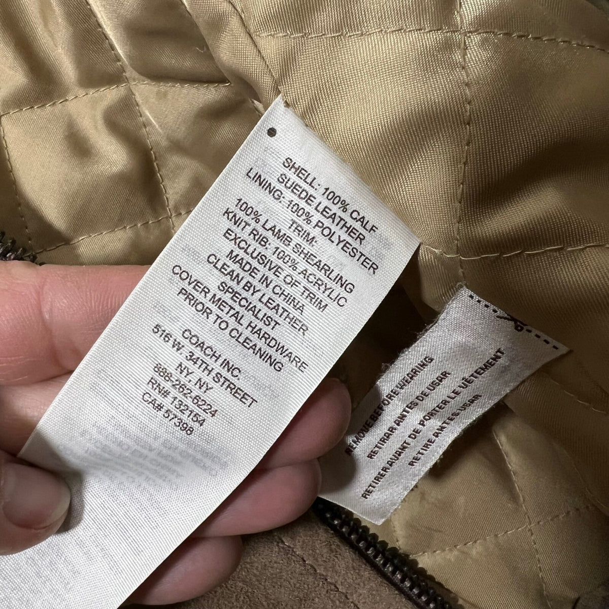COACH Suede Biker Jacket Sherpa Lined Moto Taupe Quilted Size S No Belt