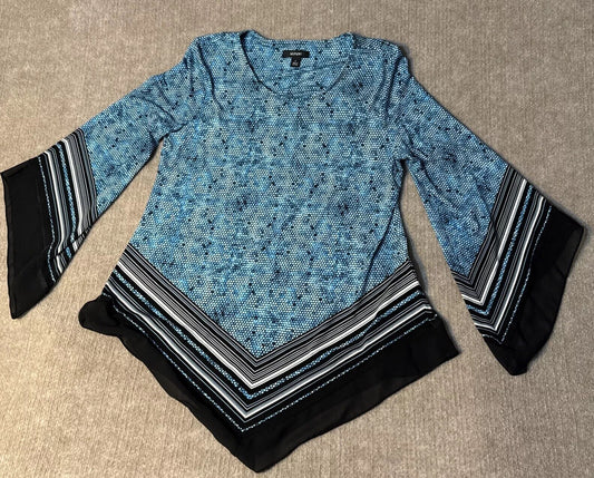 Alfani Women Tunic Sm Bell Sleeve Hankerchief Hem Blue