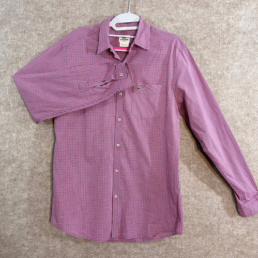 Lacoste Button Down Shirt Mens 38 Red Blue Gingham Check Classic Fit Preppy