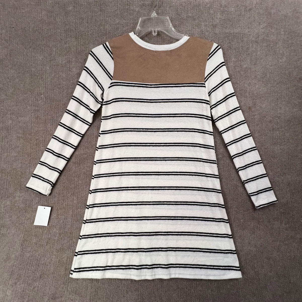 NWT Moa Moa Striped Dress Long Sleeve Mini Knit Ivory Black Colorblock Small