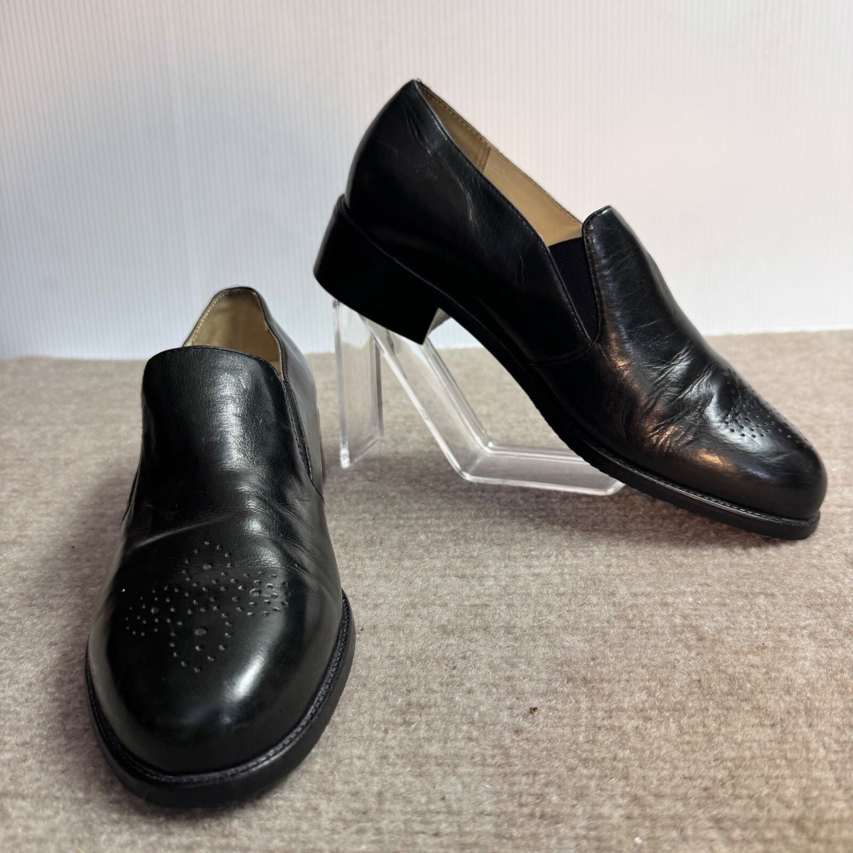 Ariat Leather Loafers Womens Black Brogue Detail Slip On Block Heel Classic
