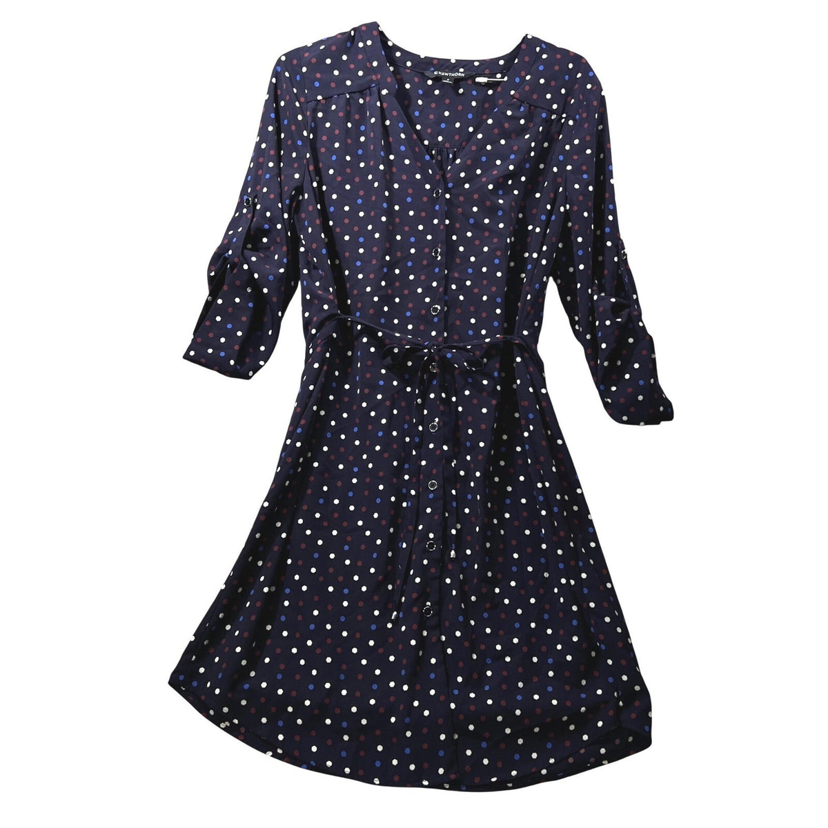 41 Hawthorn Navy Polka Dot Shirt Dress M Button Front Work Casual Career