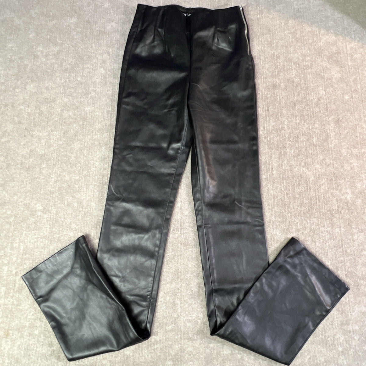 Zara Women's Size Small Black Faux Leather Pants 26” W X 34” Zip  Calf