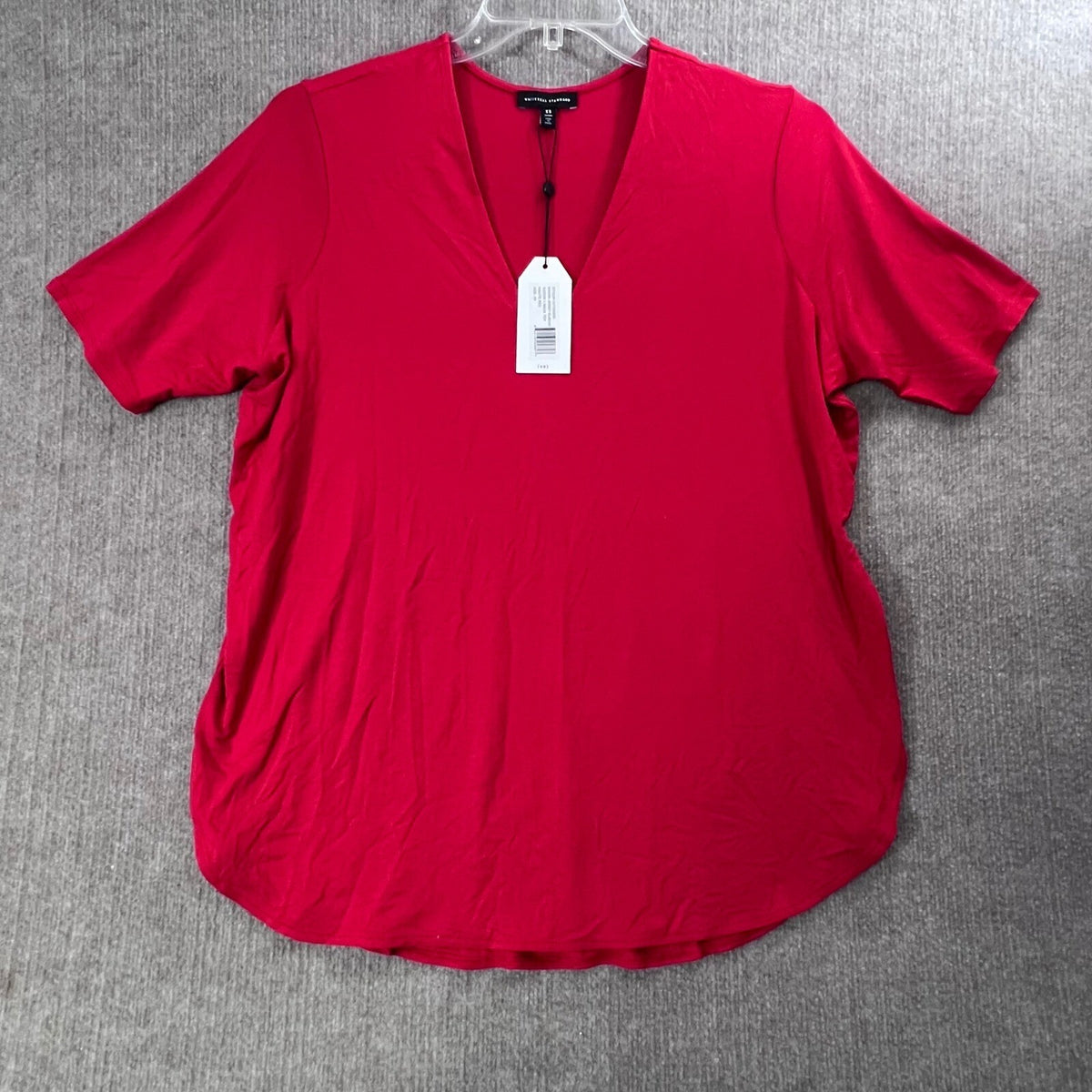 Universal Standard Top Red Jersey Rayon Elbow Sleeve Size XS V-Neck NWT