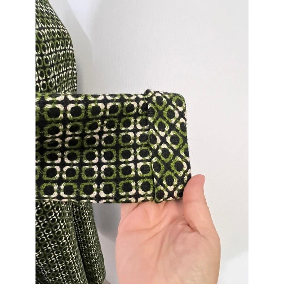 Vintage Green Mod Geo Print Long Sleeve Dress S-M Matching Scarf Retro 60 Style