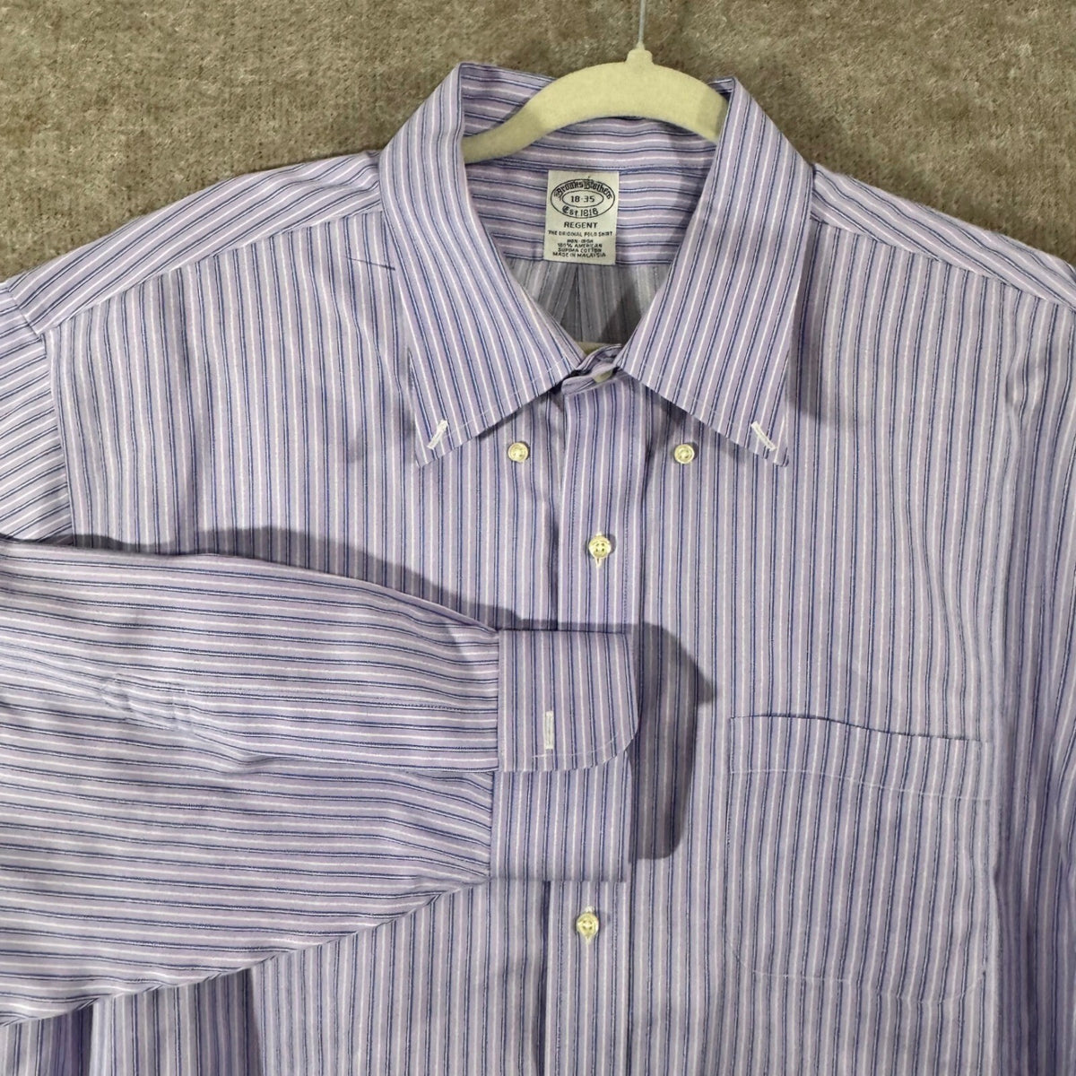 Brooks Brothers Button Down Shirt Mens 18-35 Regent Striped Non-Iron Minimalist