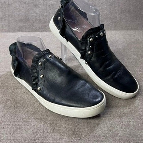 Kate Spade Sz 10 New York Black Leather Studded Ruffle Slip On Sneakers