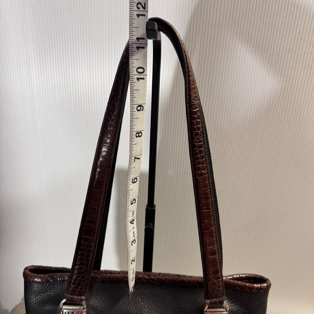 Brighton Leather Tote Bag Womens Black Brown Croc Trim Silver Hardware Classic