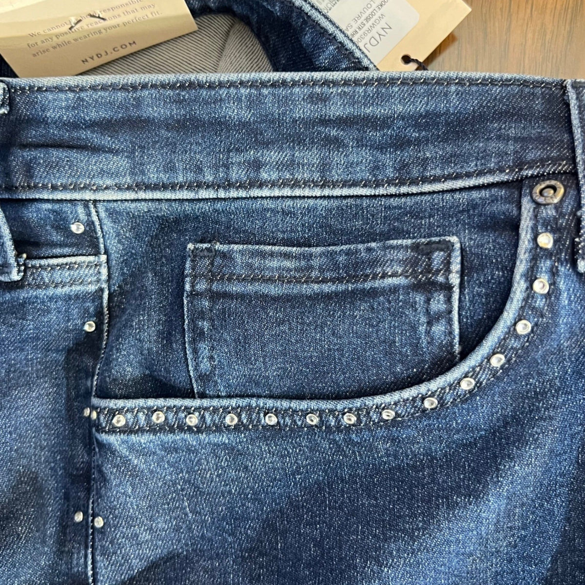 NYDJ Brooke Loose Straight Jeans Womens 24W Rhinestone Dark Wash Denim NWT