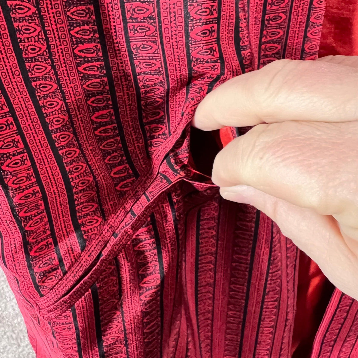 Vintage Paul Alexander Silk Kimono Jacket Women 14 Red Black Striped Boho Chic
