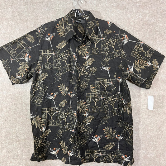 Vintage Marc Edwards Button Down Shirt Mens XL Silk Martini Tropical Black Boho