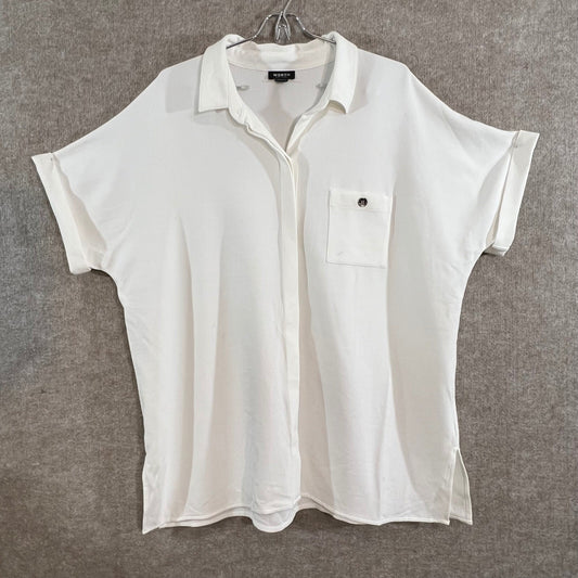 Worth New York Button Up Shirt Women XL Short Sleeve Rayon Blend Minimalist Read