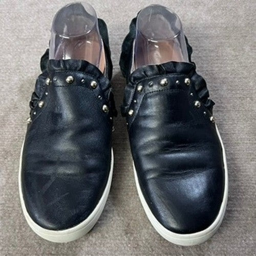 Kate Spade Sz 10 New York Black Leather Studded Ruffle Slip On Sneakers