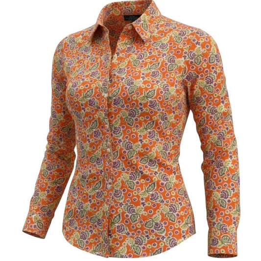 Lauren Jeans Co Ralph Lauren Button Down Women M Orange Floral Paisley Boho