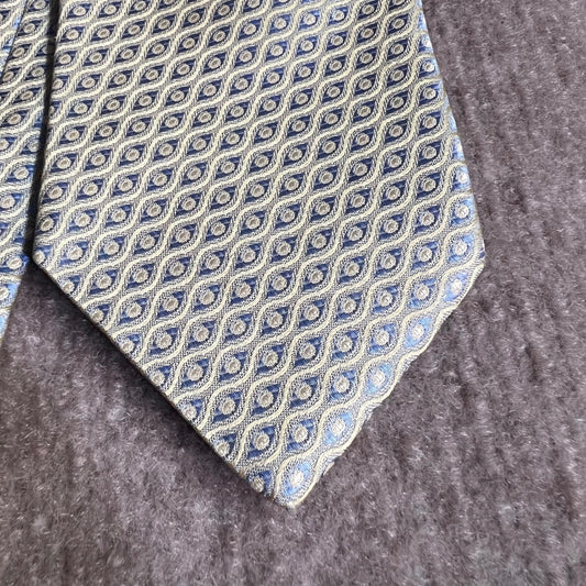 Hugo Boss Tie Mens Blue Yellow Geometric Silk Necktie Italy Designer