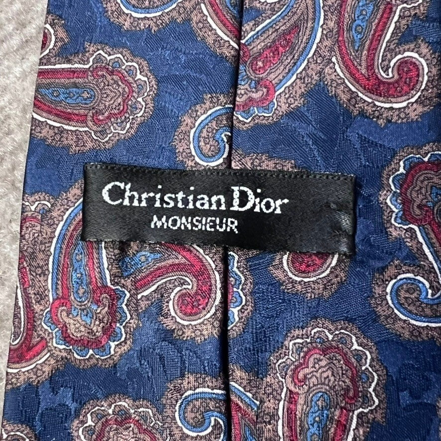 Christian Dior Monsieur 100% Silk Paisley Tie Business Classic USA Designer Vtg