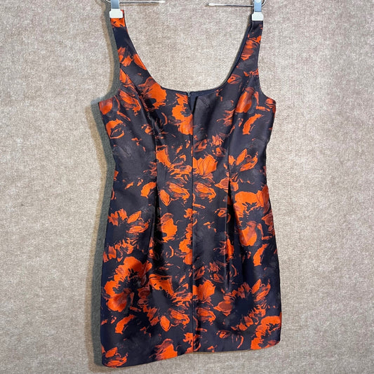 Trina Turk Tatia Floral Jacquard Mini Dress 10 Orange Black Sleeveless Cocktail