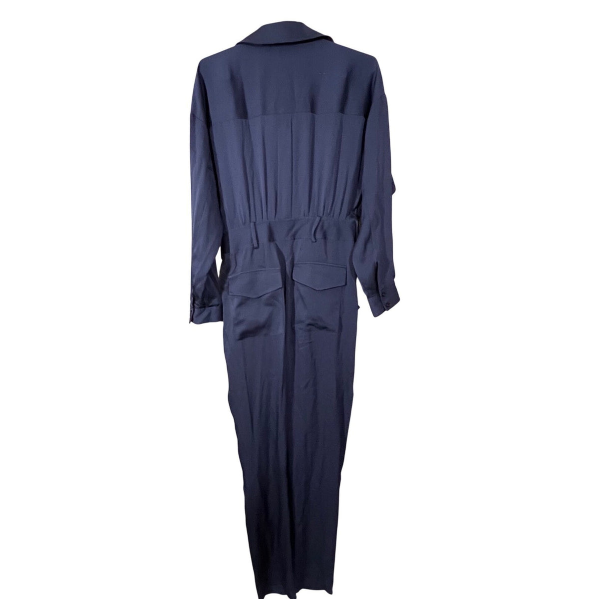 Milly Silk Utility Jumpsuit Womens 4 Navy Blue Long Sleeve Minimalist Boho