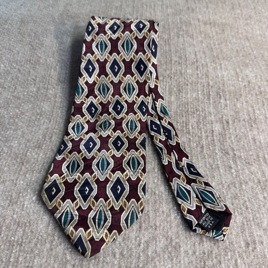 Vintage Guy Laroche Diffusion Silk Tie Mens OS Geometric Burgundy Art Deco Retro