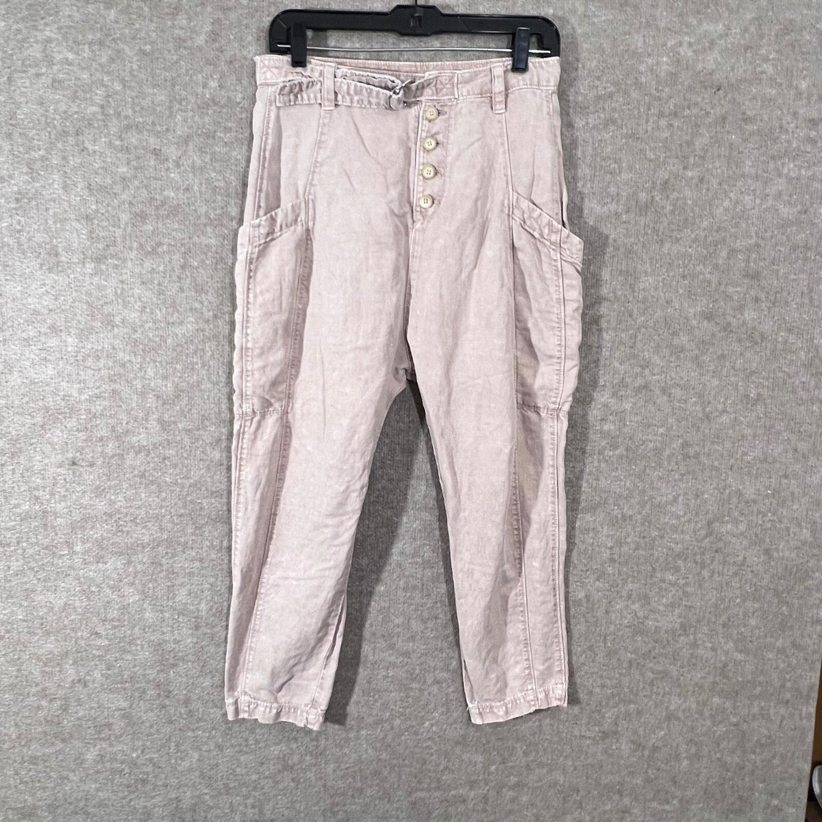 Free People High Waisted Button Fly Cropped Cargo Pants Dusty Rose Size 0