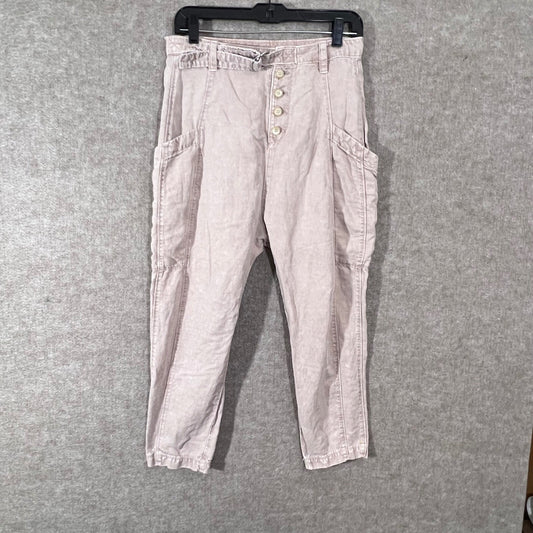 Free People High Waisted Button Fly Cropped Cargo Pants Dusty Rose Size 0