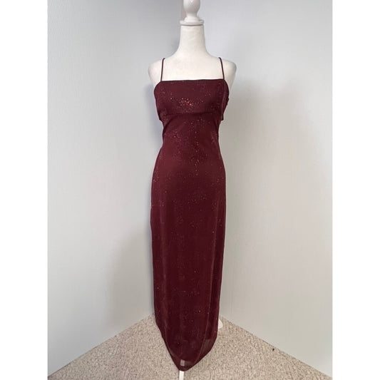 Morgan & Co. Formal Maxi Dress Sparkle Maroon Prom Evening Open Back